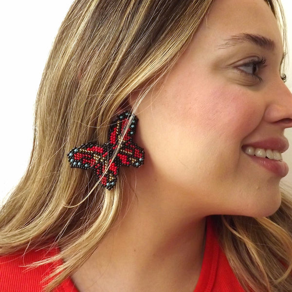 Beaded Red Butterfly Earrings