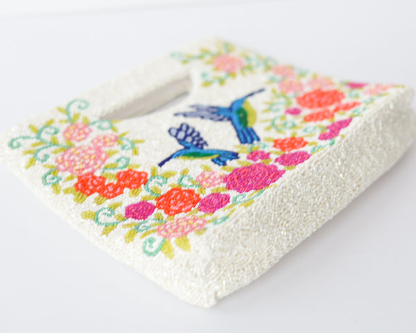 Hummingbird Garden White Basket Crossbody Bag