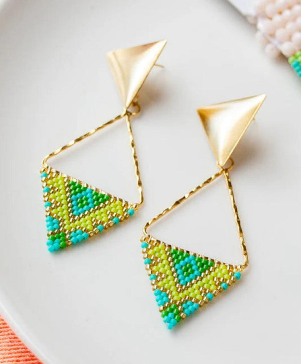 Stylish Triangle Green Miyuki Earrings