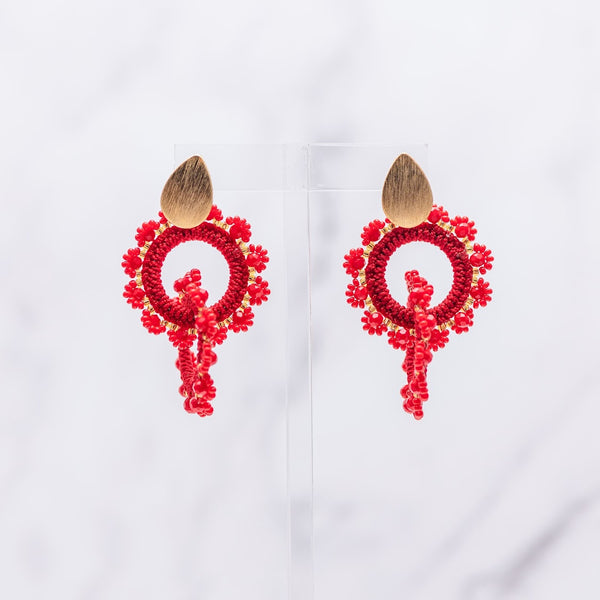 Double Crochet Red Earrings