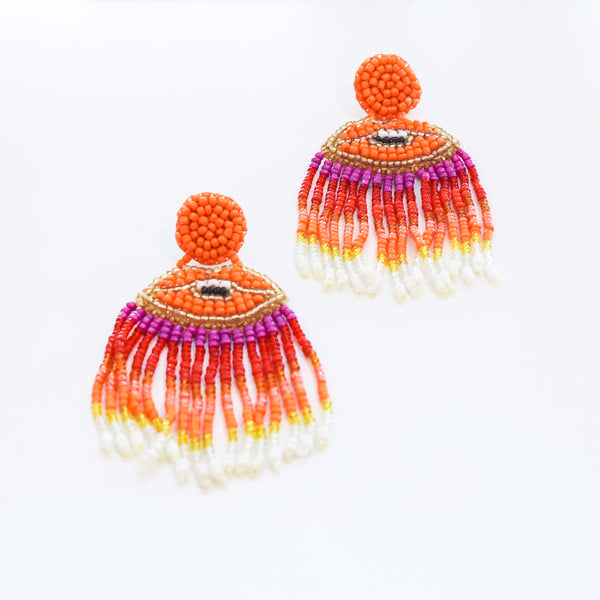 Fringed Lips Orange Earrings