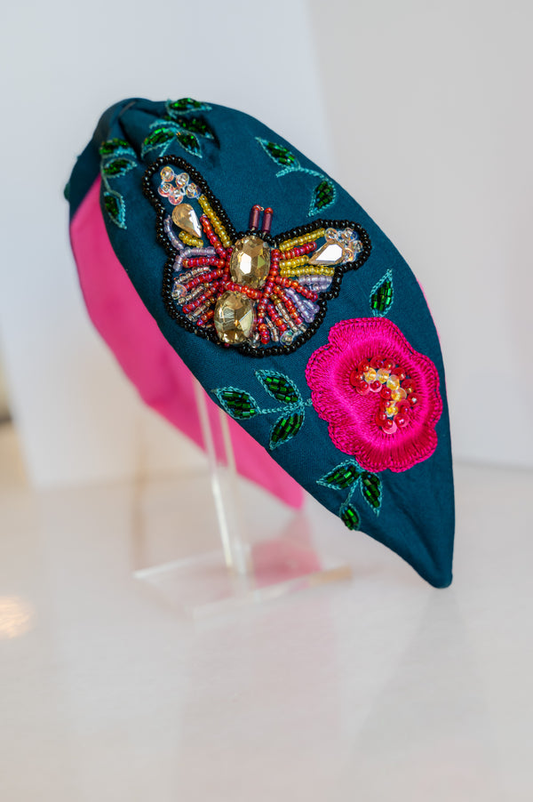 Butterfly on a Stem Blue/Pink Adjustable Headband