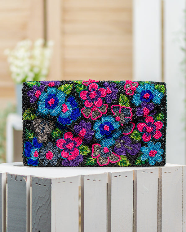 Pink and Blue Flowerful Clutch Bag
