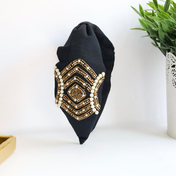 Midnight Pearls Black Adjustable Headband