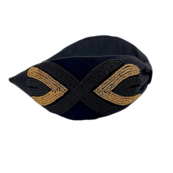 Golden Beads Black Adjustable Headband
