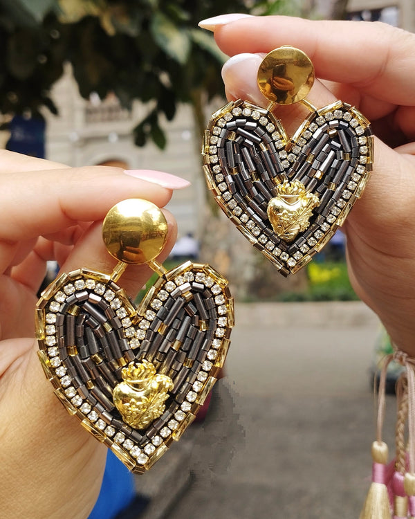 Sacred Heart in a Heart Earrings