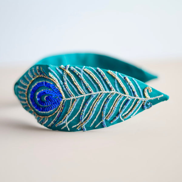 Blue Feather Green Adjustable Headband