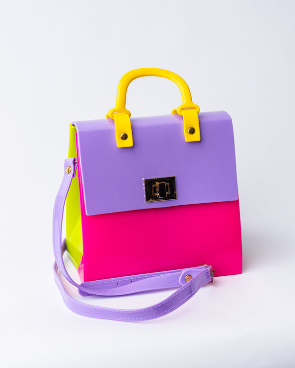 Vinyl Purple Yellow Crossbody Bag