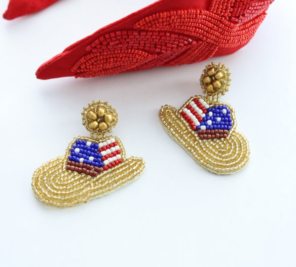 The Cowgirl Hat American Flag Earrings