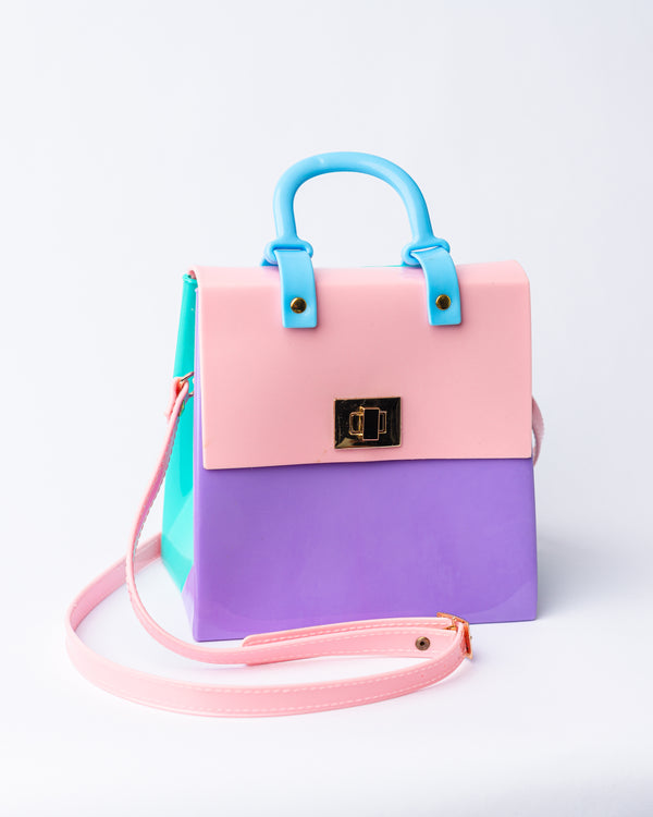 Gabby in Pink/Lilac-Turquoise Vinyl Crossbody