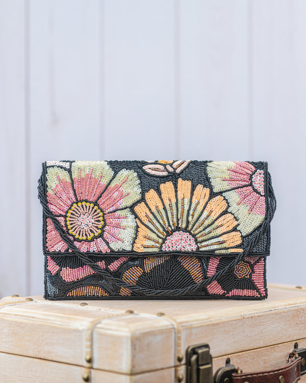 Flowers of the Night Black Sequin Clutch