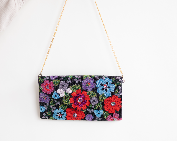 Black Flowerful Multi Clutch Bag