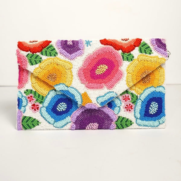 Flowers In Full Bloom White Clutch Bag