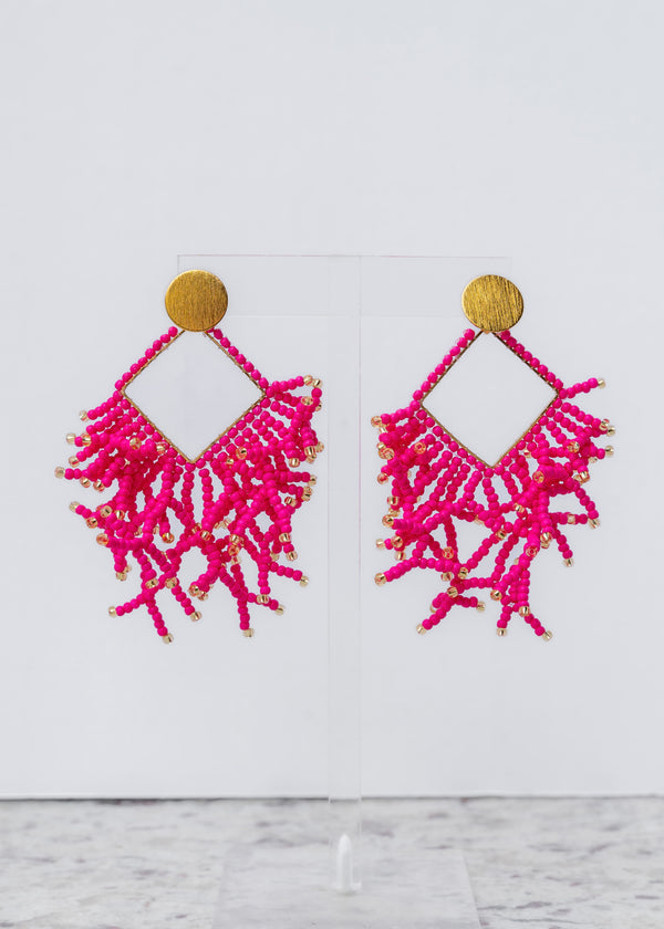 SquareCorals Pink Fringe Earrings