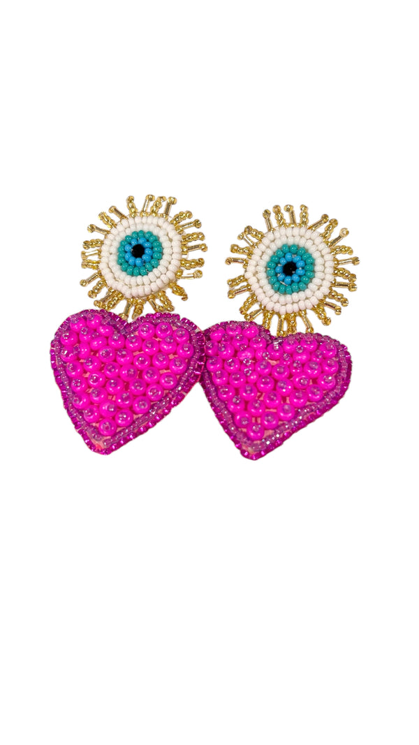 Eye Heart Beaded Earrings