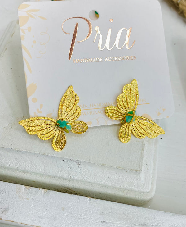 Emerald Butterfly Stud Earrings