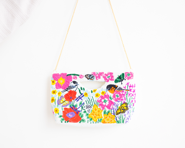 Birds of the Garden White Basket Crossbody Bag