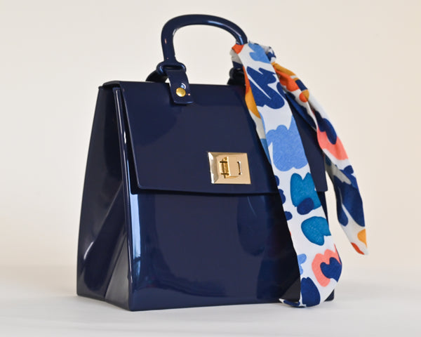 Navy Vinyl Crossbody Bag