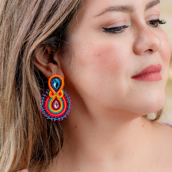Sussana Blue/Pink Soutache Earrings