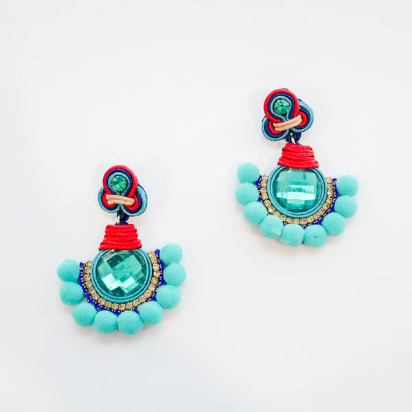 Lorena Pom Pom Teal Earrings