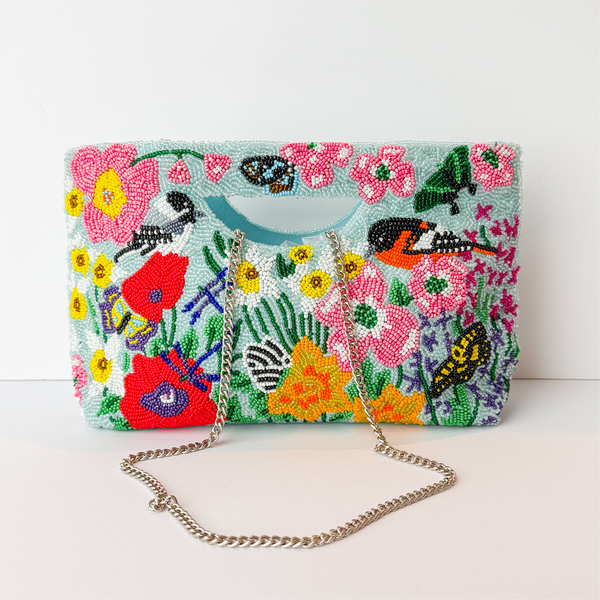 Birds of Garden Turquoise Basket Crossbody Bag