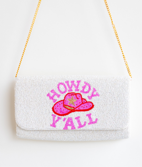 Howdy Yall White Clutch Crossbody Bag