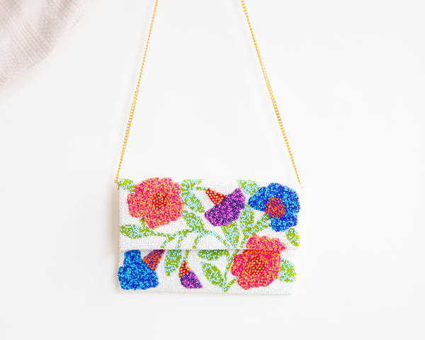 White Flowerful Multi Clutch Bag