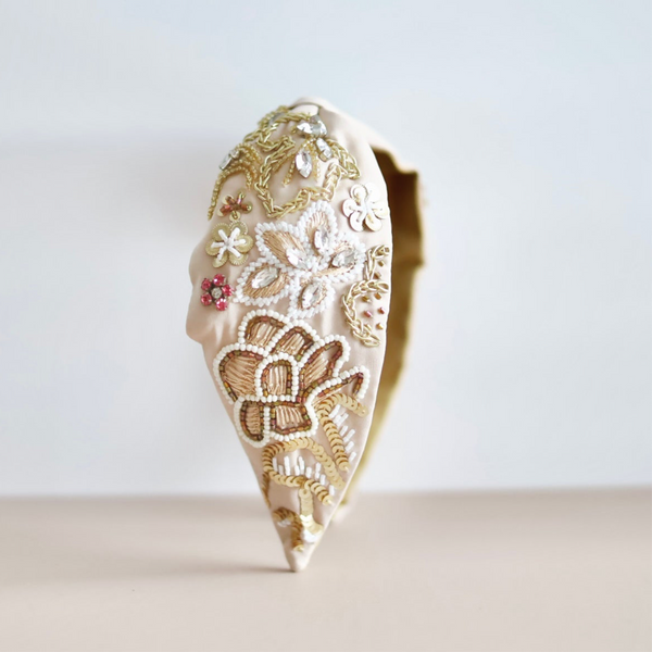 Golden Bloom Beige Adjustable Headband