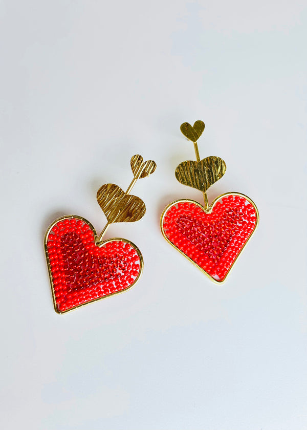Triple Loved Heart Red Earrings
