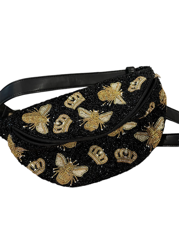 Queen Golden Bee Black Belt Bag