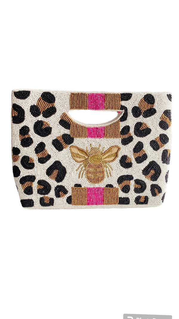 Bee Leopard Black-Pink Basket Crossbody Bag