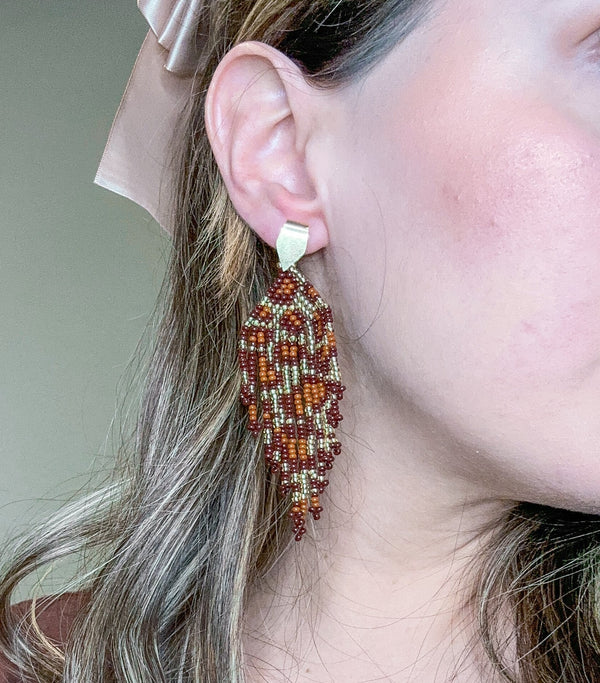 Leopard Brown Fringe Earrings