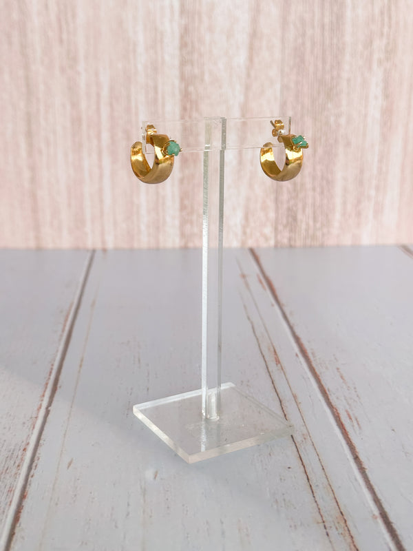 Emerald Gold Hoop Earrings