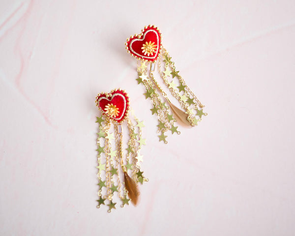 Corazoncito Dangling Stars Red Earrings