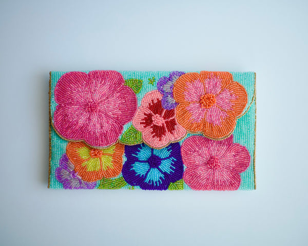 Floral Paradise Aqua Clutch Bag