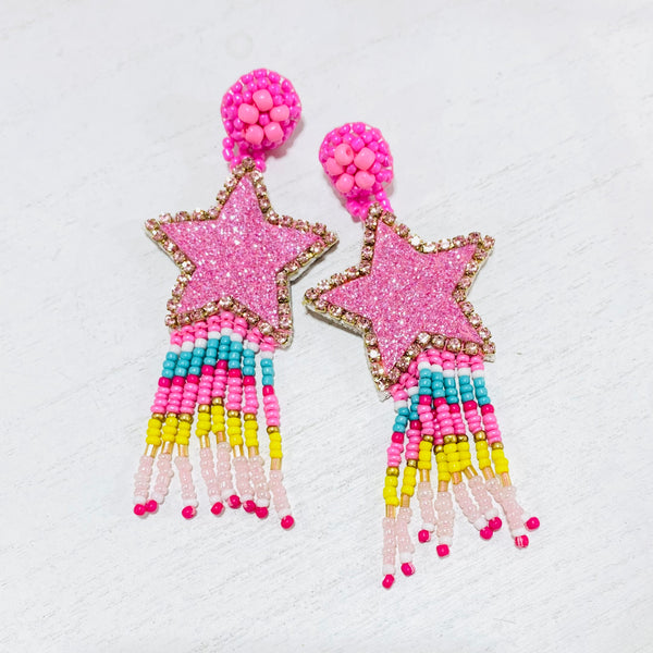 Rock Star Pink Fringe Earrings