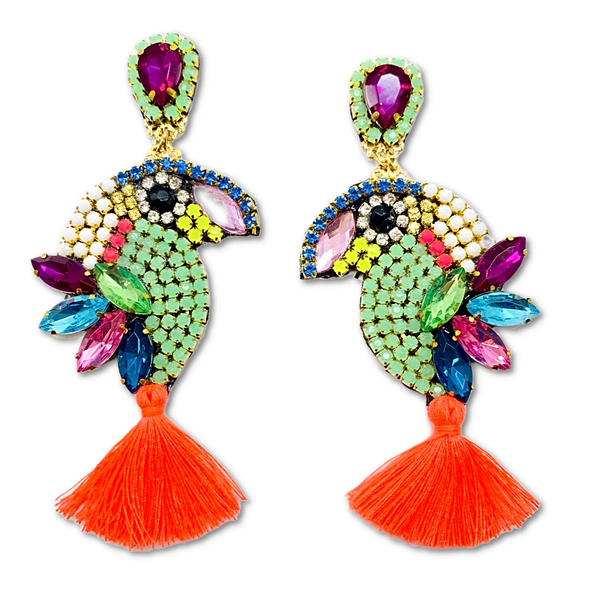 orange parrots handmade earrings